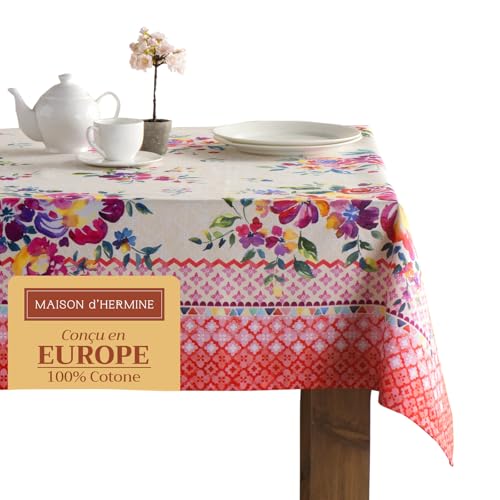 Maison d'Hermine Tischdecken, 100% Baumwolle, 160cm x 220cm dekorative, waschbare, quadratische Tischdecke, Oster-Tischdecke für Essen, Küche, Partys und Camping, Rose Garden – Frühling/Sommer von Maison d' Hermine