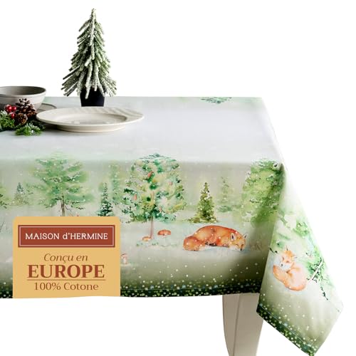 Maison d' Hermine Winter Mornings 100% Baumwolle Tischdecke für Küche | Abendessen | Tischplatte | Dekoration Parteien | Hochzeiten | Erntedankfest/Weihnachten (140cm x 180cm) von Maison d' Hermine