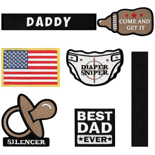 Maiteenly Taktische Flicken mit Klettverschluss für Vater, taktische Flicken inklusive Schnuller, Flasche und Flagge für Hüte, Mäntel, Wickeltaschen, Vatertagsgeschenk (bezaubernder Vater, braun), 6 von Maiteenly