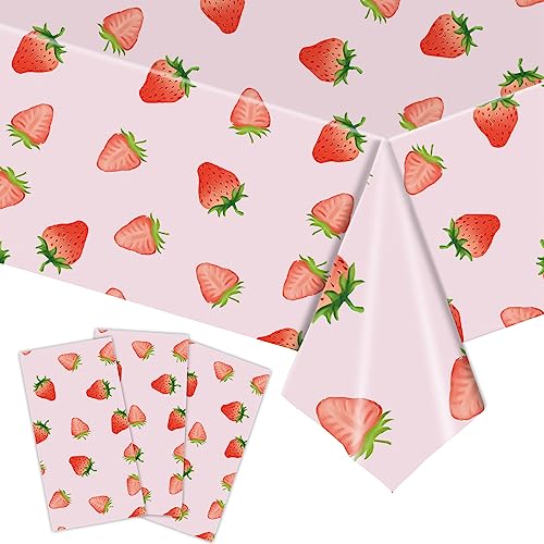 MaitianGuyou Erdbeer-Tischdecke aus Kunststoff, rechteckig, Erdbeer-Tischdecke für Kinder, Mädchen, Erdbeere, Babyparty, Innen- und Außenbereich, Party-Dekorationen (1#, 3 Stück) von MaitianGuyou