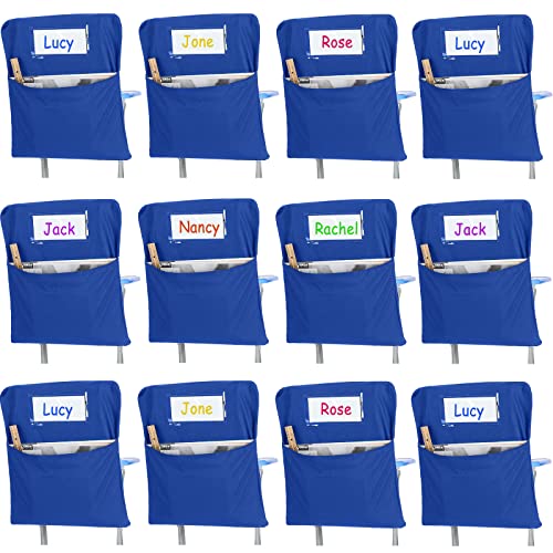 12 Stück große 45,7 cm Stuhllehnentaschen, Studentenstuhltaschen, Stuhlrücken, Klassenzimmer-Organizer mit Namensschild, um Kinder Student Buch Schule Tisch Schreibtisch organisiert (blau) von Maitys