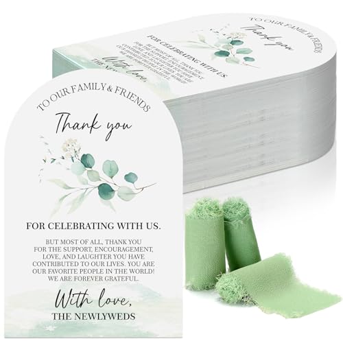Maitys 100 Stück Hochzeits-Dankeskarten für Hochzeitsempfang mit grünem Chiffonband für Gastgeschenke, Empfänge, Partys, Veranstaltungen, Feiern, Tischdekoration, 10,2 x 15,2 cm Maitys 100 Stück Hochzeits-Dankeskarten für Hochzeitsempfang mit grünem Chiffonband für Gastgeschenke, Empfänge, Partys, Veranstaltungen, Feiern, Tischdekoration, 10,2 x 15,2 cm von Maitys