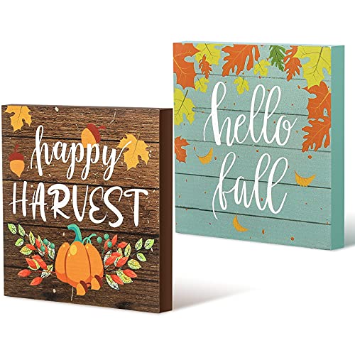 Maitys 2 Stück Thanksgiving Hello Fall Schild Happy Harvest Dekor Schild Kürbisse Herbst Holzblock Rustikaler Bauernhaus Tisch Mittelstück für Zuhause Urlaub Herbst Party Tiered Tablett Dekor Maitys 2 Stück Thanksgiving Hello Fall Schild Happy Harvest Dekor Schild Kürbisse Herbst Holzblock Rustikaler Bauernhaus Tisch Mittelstück für Zuhause Urlaub Herbst Party Tiered Tablett Dekor von Maitys
