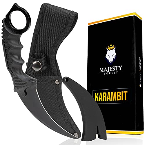 Majesty Forest® Karambit Messer (Black) - Sehr scharfe Klinge - CSGO Trainer mit Holster und Klingenschutz von Majesty Forest