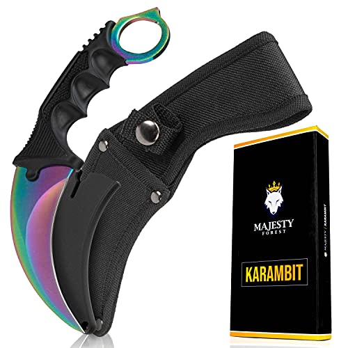 Majesty Forest® Karambit Messer (Rainbow) - Sehr scharfe Klinge - CSGO Fade Trainer mit Holster und Klingenschutz von Majesty Forest
