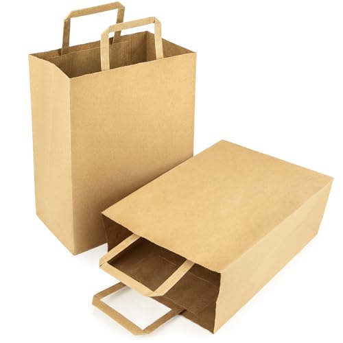 Majillux 24 Papiertüten Braun mit Flachem Henkel 18 x 23 x 10 cm, Elegante Wiederverwendbare Papiertragetaschen, Perfekt für Geburtstagsgeschenke, Weihnachtsgeschenke von Majillux