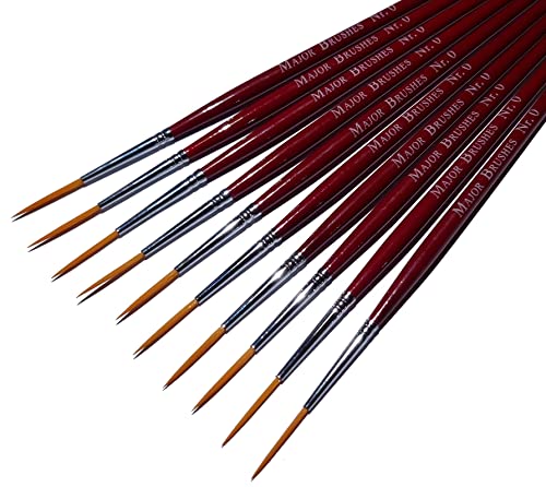 Major Brushes Synthetische Rigger-Pinsel, Größe 0, 10 Stück von Major Brushes