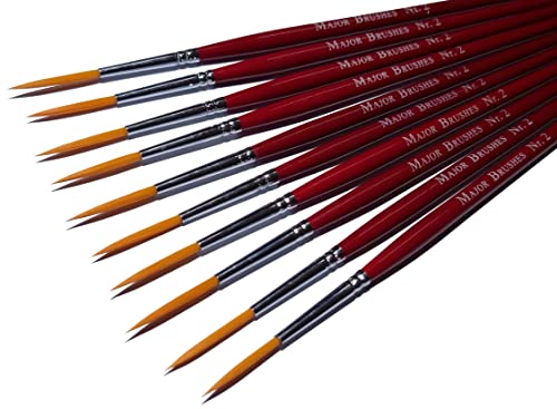 Major Brushes Synthetische Rigger-Pinsel, Größe 2, 10 Stück von Major Brushes