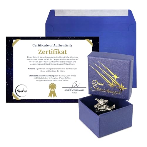Makai echter Meteorit Sternschnuppe mit Echtheits-Zertifikat Geschenkkarte Box individueller personalisierbarer Karte mit Widmung (mit Echtheitszertifikat) von Makai
