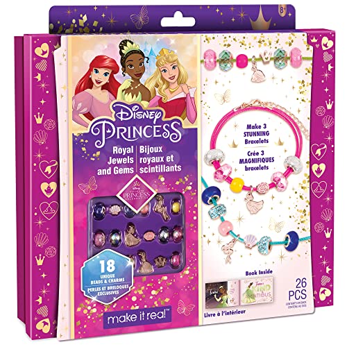 Princess Schmuckbastelset: Schöne Armbänder basteln mit bunten Perlen und edlen Prinzessin-Anhängern im Design von Arielle, Aurora & Tiana, Perlen und Anhänger | Geschenk für Mädchen ab 8 Jahren von Make It Real
