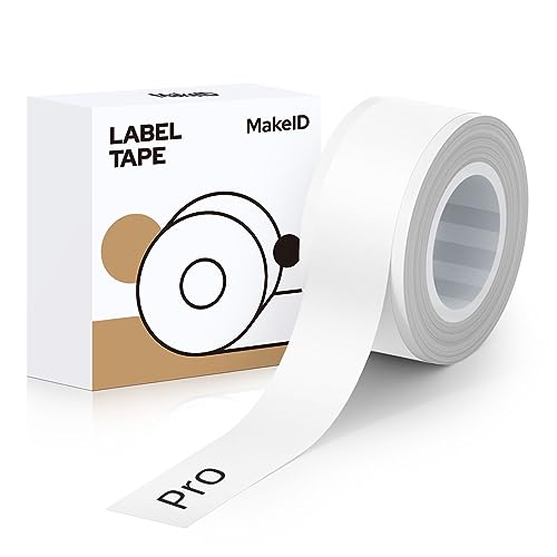 MakeID Etikettenband Kompatibel für L1/ E1 Selbstklebendes Kunststoff als Schriftbänder Ersatz 0.47" x 13' (12mm x 4m) Weiß Pro von Makeid