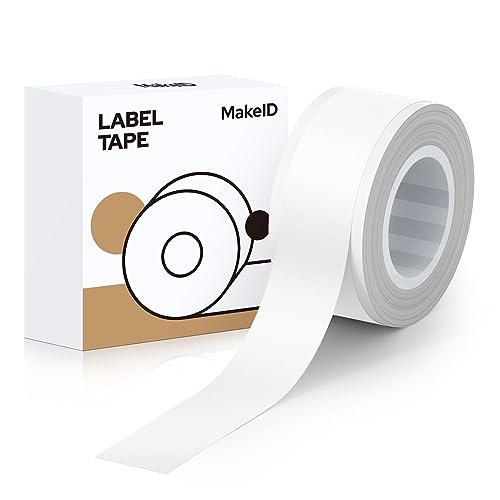 MakeID Etikettenband Kompatibel für L1/ E1 Selbstklebendes Kunststoff als Schriftbänder Ersatz 0.47" x 13' (12mm x 4m) Weiß von Makeid