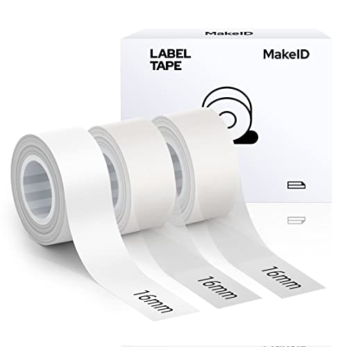 MakeID Etikettenband Kompatibel für L1/ Q1/ E1 (16mm x 4m) Selbstklebendes Kunststoff als Schriftbänder 2 x Transparent+ 1 x Weiß von Makeid