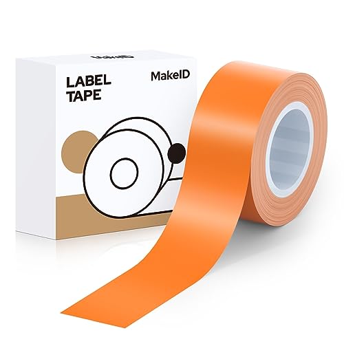 MakeID Etikettenband 16 mm x 4 m, kompatibel MakeID L1/ Q1/ E1, selbstklebende Etiketten, wasserfest, Büro, Zuhause, Schule Kürbisorange von Makeid