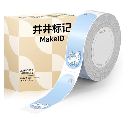 MakeID-Klebeband für S1 Pro Etikettendrucker, authentische selbstklebende Kunststoffetiketten | 15mm x 7m | 140 Stück (freches Bären-Etikett) von Makeid