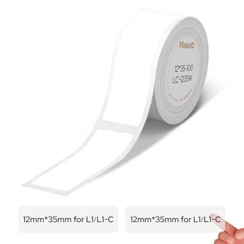 MakeID L1-C Etikettierband Nachfüllpackungen, 12mm x 35mm Lückenetiketten, Thermolaminierte, Wasserdichte, Selbstklebende, Passend für MakeID L1-C Etikettendrucker MakeID L1-C Etikettierband Nachfüllpackungen, 12mm x 35mm Lückenetiketten, Thermolaminierte, Wasserdichte, Selbstklebende, Passend für MakeID L1-C Etikettendrucker von Makeid