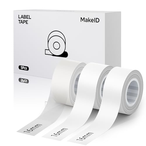 MakeID L1 Q1 E1 Etikettenband, 3 Packungen 16 mm x 4 m Nachfüllungen Wasserdicht Laminiert Personalisierte Aufkleber Für Büro Zuhause Thermische Aufkleber Ersatz von Makeid