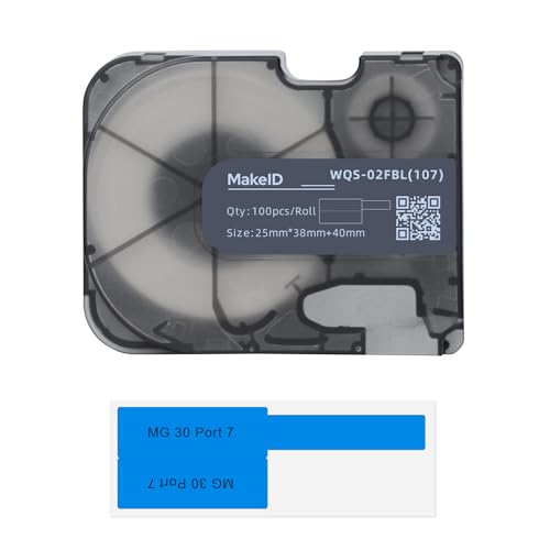 MakeID P-Flag Matte Polypropylen-Etiketten mit Band für P31 & P31S Etikettenhersteller, Draht und Kabel, DatoCom-Etikettierung, Schwarz auf Blau, 100 Stück/Rolle von Makeid
