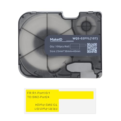 MakeID P-Flag Matte Polypropylen-Etiketten mit Band für P31 & P31S Etikettenhersteller, Draht und Kabel, DatoCom-Etikettierung, Schwarz auf Gelb, 100 Stück/Rolle von Makeid