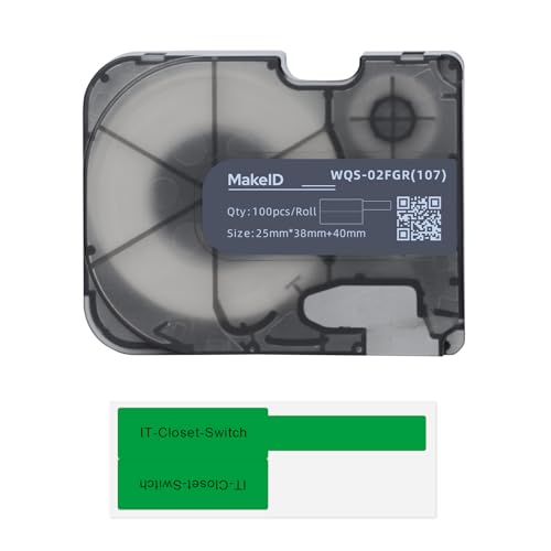 MakeID P-Flag Matte Polypropylen-Etiketten mit Band für P31 & P31S Etikettenhersteller, Draht und Kabel, DatoCom-Etikettierung, Schwarz auf Grün, 100 Stück/Rolle von Makeid
