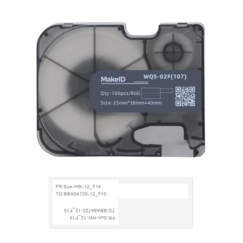 MakeID P-Flag Matte Polypropylen-Etiketten mit Band für P31 & P31S Etikettenhersteller, Draht und Kabel, DatoCom-Etikettierung, Schwarz auf Weiß, 100 Stück/Rolle von Makeid