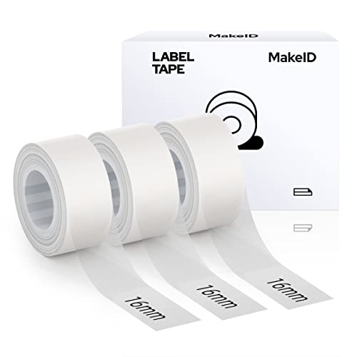 MakeID Etikettenband Kompatibel für L1/ Q1/ E1 (16mm x 4m) Selbstklebendes Kunststoff als Schriftbänder 3 x Transparent von Makeid