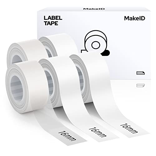 MakeID Etikettenband Kompatibel für L1/ Q1/ E1 (16mm x 4m) Selbstklebendes Kunststoff als Schriftbänder 2 x Transparent+ 3 x Weiß von Makeid