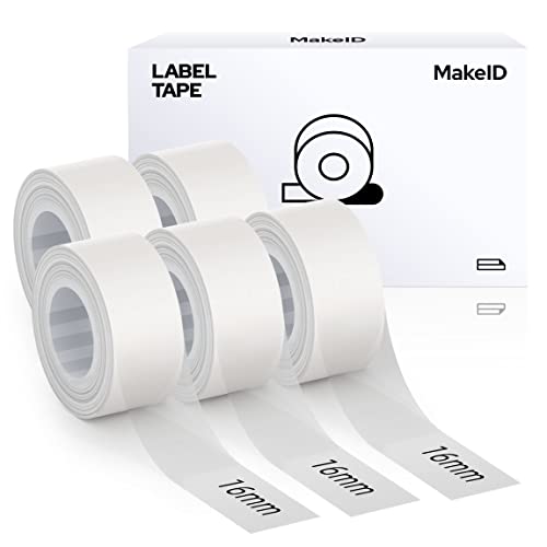 MakeID Etikettenband Kompatibel für L1/ Q1/ E1 (16mm x 4m) Selbstklebendes Kunststoff als Schriftbänder 5 x Transparent von Makeid