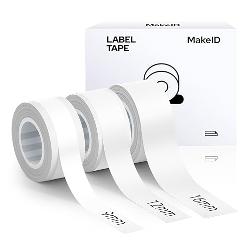 MakeID Etikettenband Kompatibel für L1/ Q1/ E1 Selbstklebendes Kunststoff als Schriftbänder 1 x 16mm Weiß+ 1 x 12mm Weiß+ 1 x 9mm Weiß von Makeid