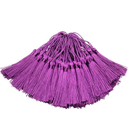 Makhry Quasten, seidig, mit Schlaufe & kleinem Knoten, für Schmuckherstellung, Souvenire, Lesezeichen, Bastelarbeiten, 13 cm, 100 Sück aubergine von Makhry