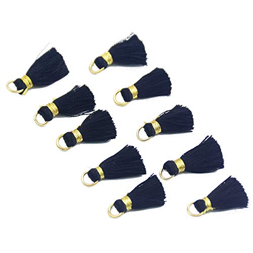 50 Stück 0.8 Zoll Soft Handgemachte Seidige Glasschlacke Mini Quaste Ohrring Winzige Kurze Klobige Quasten mit Gold Jump Ring für Ohrringe DIY Schmuck Machen Souvenir (Schwarz) von Makhry