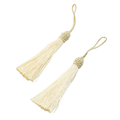 Makhry 20pcs 15,5 cm / 6 Zoll Seidige Flusen Lesezeichen Quasten mit 2-Zoll-Kabel Schleife und Kleinen Chinesischen Knoten für Schmuckherstellung, Souvenir, Lesezeichen, DIY Handwerk Zubehör (Beige) von Makhry