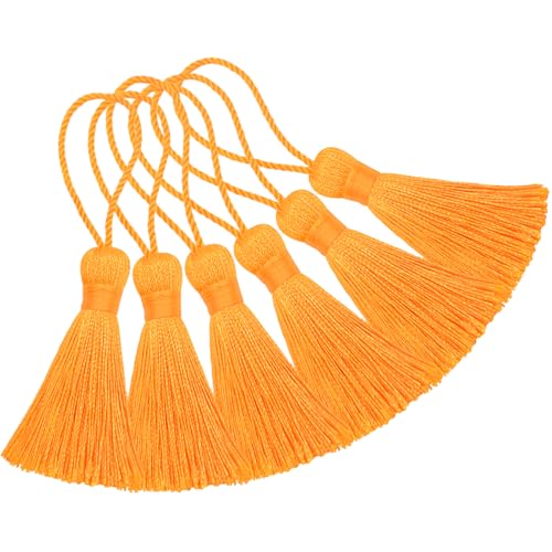 Makhry 20pcs 4,3 Zoll Handgemachte Seidige Mini Handwerk Quaste mit 2-Zoll-Kabel Schleife und Kleinen Chinesischen Knoten für Ohrringe,Lesezeichen,DIY Handwerk Zubehör (Goldgelb) von Makhry