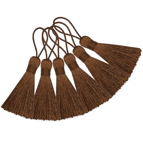 Makhry 20pcs 4,3 Zoll Handgemachte Seidige Mini Handwerk Quaste mit 2-Zoll-Kabel Schleife und Kleinen Chinesischen Knoten für Ohrringe,Lesezeichen,DIY Handwerk Zubehör (Hell Kaffee) von Makhry
