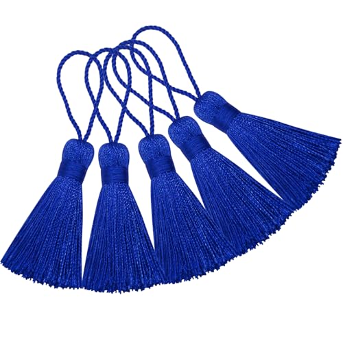 Makhry 20pcs 4,3 Zoll Handgemachte Seidige Mini Handwerk Quaste mit 2-Zoll-Kabel Schleife und Kleinen Chinesischen Knoten für Ohrringe,Lesezeichen,DIY Handwerk Zubehör (Marineblau) von Makhry
