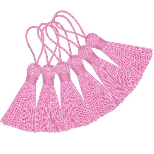 Makhry 20pcs 4,3 Zoll Handgemachte Seidige Mini Handwerk Quaste mit 2-Zoll-Kabel Schleife und Kleinen Chinesischen Knoten für Ohrringe,Lesezeichen,DIY Handwerk Zubehör (Rosa) von Makhry