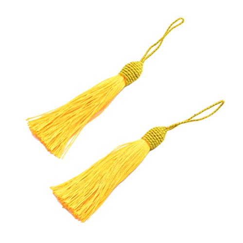 Makhry 20pcs 6 Zoll Silky Floss Lesezeichen Quasten mit 2 Zoll Kabel Schleife und Kleinen Chinesischen Knoten für Schmuckherstellung, Souvenir, Lesezeichen, DIY Handwerk Zubehör (königliches Gold) von Makhry