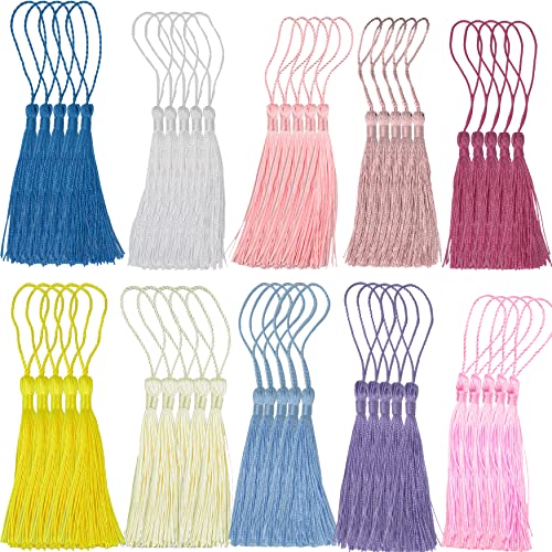 makhry 10 verschiedene Farbe 100 12.7 cm seidig Floss Lesezeichen Quasten mit 2 Cord Loop und kleine Chinese Knoten, für Schmuckherstellung, Souvenir, DIY Craft Zubehör, Quaste Party Mixed1 von Makhry