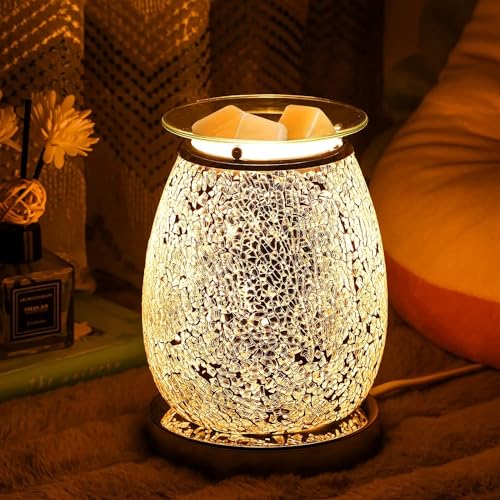 Makimoo Duftlampe Wachs Duftöl Lampe, elektrische Wachswärmer, Ölbrenner, Nachtlicht-Öllampe für Heimdekoration (Silbernes Mosaik) von Makimoo
