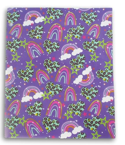 Flexibler Ordner für den Schulanfang, 3 Löcher, 2 Taschen, Portfolio-Mappen (Regenbogen auf Violett) von Making the Grade
