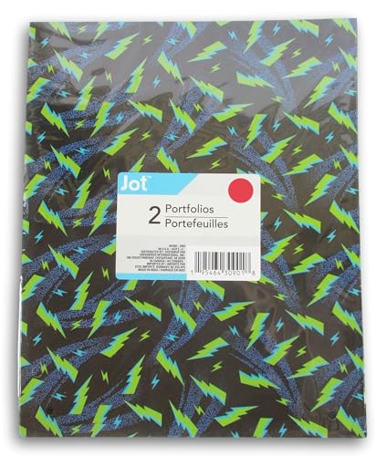 Gemusterte Mappen, 2 Stück, 3 Löcher, 2 Taschen, Portfolio-Mappen für den Schulanfang (Grüner Blitz/Blaue Haie) von Making the Grade
