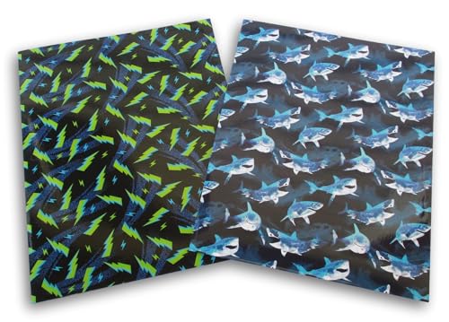 Gemusterte Mappen, 2 Stück, 3 Löcher, 2 Taschen, Portfolio-Mappen für den Schulanfang (Grüner Blitz/Blaue Haie) von Making the Grade