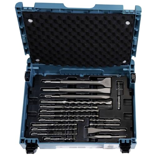 Makita E-17790 SDS-PLUS Bohrer-Meißel-Set 17-teilig im MAKPAC, 12x Hammerbohrer Ø 5-14 mm, 2x Spitzmeißel, 2x Flachmeißel, 1x Breitmeißel, für Beton und Mauerwerk von Makita