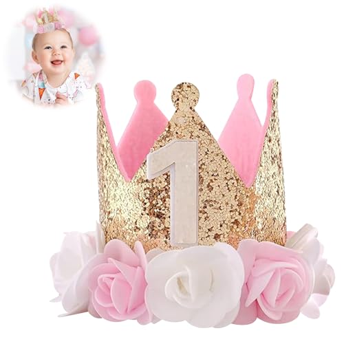 Baby Mädchen 1. Geburtstag Hut Prinzessin Mädchen Erster Geburtstag Party Krone Sparkle Gold Blume Design 1. Geburtstag Mädchen Dekorationen für 1. Geburtstag Dekorationen - Glitzer Stil mit Rose Baby Mädchen 1. Geburtstag Hut Prinzessin Mädchen Erster Geburtstag Party Krone Sparkle Gold Blume Design 1. Geburtstag Mädchen Dekorationen für 1. Geburtstag Dekorationen - Glitzer Stil mit Rose von Makloee
