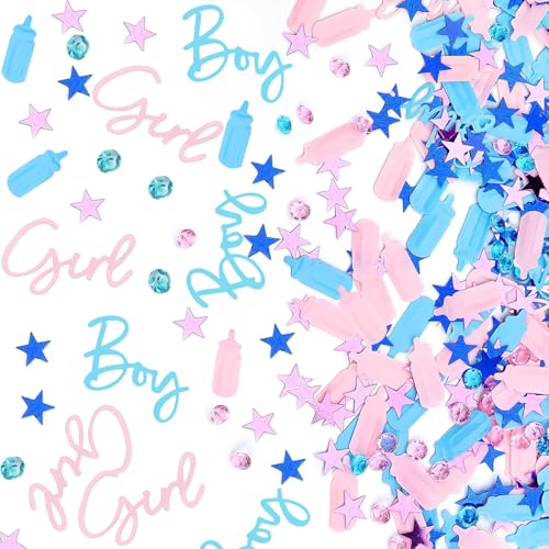 Gender Reveal Konfetti – Rosa & Blau Baby Shower Konfetti mit Flaschen, Diamanten, Sternen | Biologisch abbaubare Party Poppers Dekoration für Babyparty, Geburtstag, Taufe (1 Pack) von Makloee