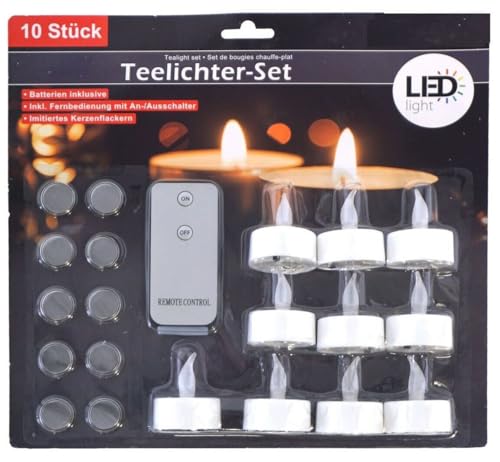 LED Teelichter 10er Set mit Fernbedienung flackernde Kerze inkl. Knopfzelle von Makotex