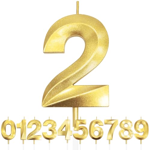 Nummer 2 Geburtstagskerze, 2. Geburtstag Kerze, 3D Design Gold Glitter Nummer Kerzen, Cake Topper Dekorationen, Kuchen Kerze für Geburtstagsparty, Hochzeitstag, Baby-Dusche, Party-Dekoration Nummer 2 Geburtstagskerze, 2. Geburtstag Kerze, 3D Design Gold Glitter Nummer Kerzen, Cake Topper Dekorationen, Kuchen Kerze für Geburtstagsparty, Hochzeitstag, Baby-Dusche, Party-Dekoration von Makoto Nobu