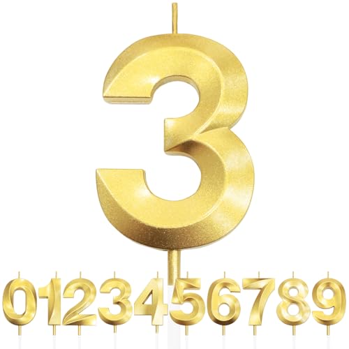 Nummer 3 Geburtstagskerze, 3. Geburtstag Kerze, 3D Design Gold Glitter Nummer Kerzen, Cake Topper Dekorationen, Kuchen Kerze für Geburtstagsparty, Hochzeitstag, Baby-Dusche, Party-Dekoration Nummer 3 Geburtstagskerze, 3. Geburtstag Kerze, 3D Design Gold Glitter Nummer Kerzen, Cake Topper Dekorationen, Kuchen Kerze für Geburtstagsparty, Hochzeitstag, Baby-Dusche, Party-Dekoration von Makoto Nobu