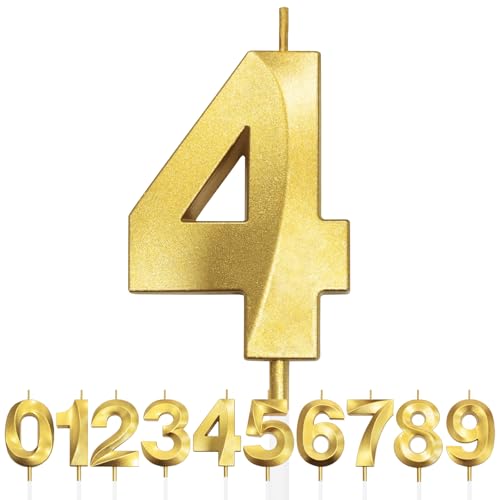 Nummer 4 Geburtstagskerze, 4. Geburtstag Kerze, 3D Design Gold Glitter Nummer Kerzen, Cake Topper Dekorationen, Kuchen Kerze für Geburtstagsparty, Hochzeitstag, Baby-Dusche, Party-Dekoration Nummer 4 Geburtstagskerze, 4. Geburtstag Kerze, 3D Design Gold Glitter Nummer Kerzen, Cake Topper Dekorationen, Kuchen Kerze für Geburtstagsparty, Hochzeitstag, Baby-Dusche, Party-Dekoration von Makoto Nobu