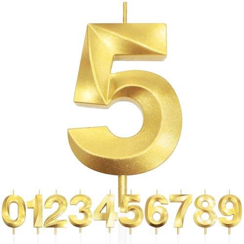 Nummer 5 Geburtstagskerze, 5. Geburtstag Kerze, 3D Design Gold Glitter Nummer Kerzen, Cake Topper Dekorationen, Kuchen Kerze für Geburtstagsparty, Hochzeitstag, Baby-Dusche, Party-Dekoration Nummer 5 Geburtstagskerze, 5. Geburtstag Kerze, 3D Design Gold Glitter Nummer Kerzen, Cake Topper Dekorationen, Kuchen Kerze für Geburtstagsparty, Hochzeitstag, Baby-Dusche, Party-Dekoration von Makoto Nobu